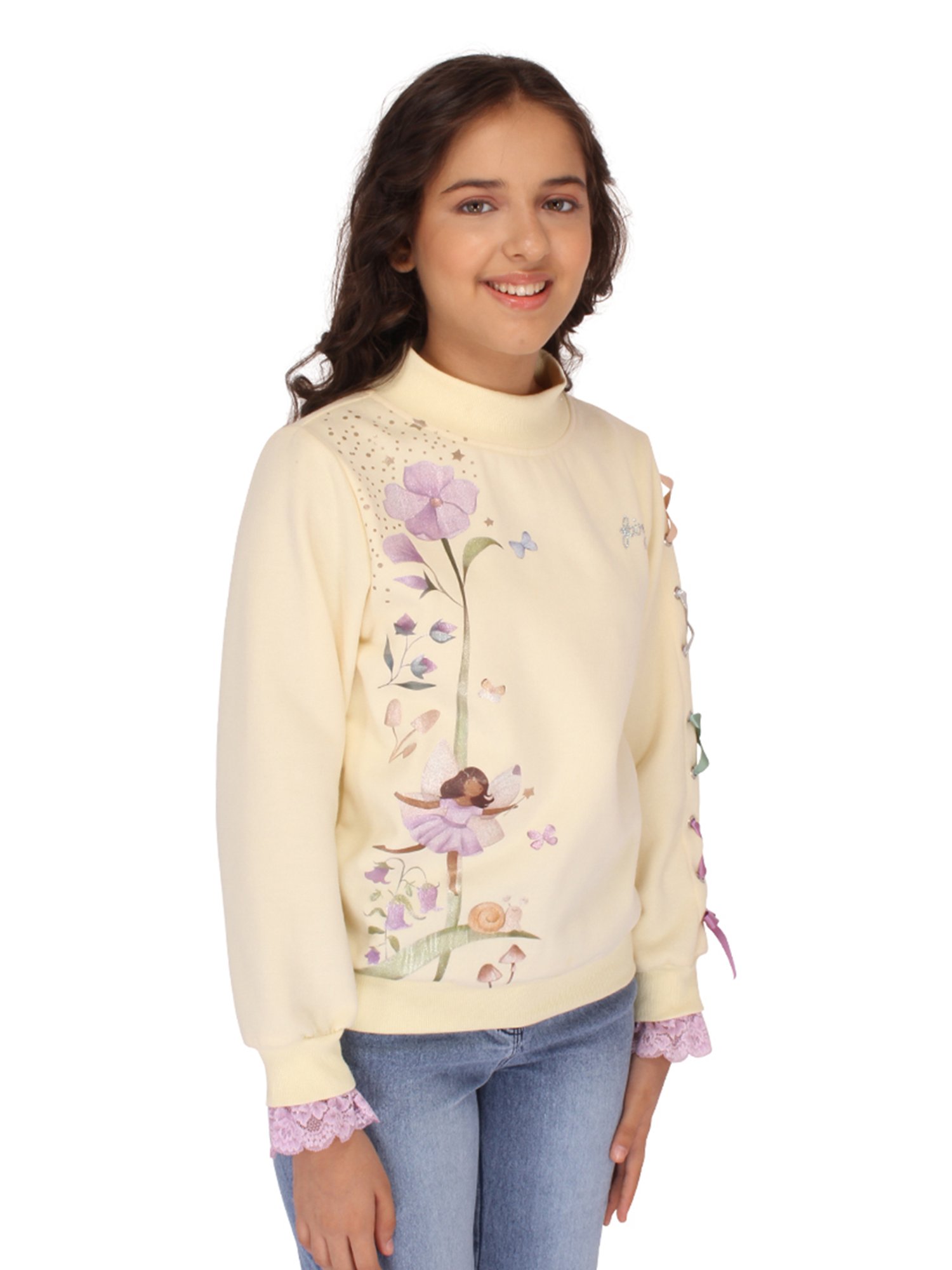 Cutecumber Kids Cream Floral Print Full Sleeves Sweatshirt