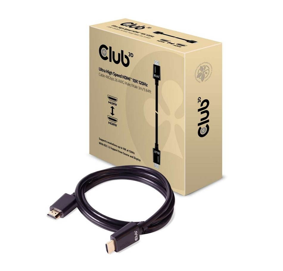 Club 3D CAC-1373 9.84ft Ultra High Speed 120Hz M/M HDMI Cable, Black