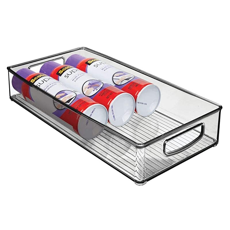 Plastic Storage Bin with Handles for Office Desk Book Shelf Filing Cabinet Organizer for Sticky Notes Pens Notepads Pencils Supplies BPA Free 16 Deep 4 Long Smoke Gray