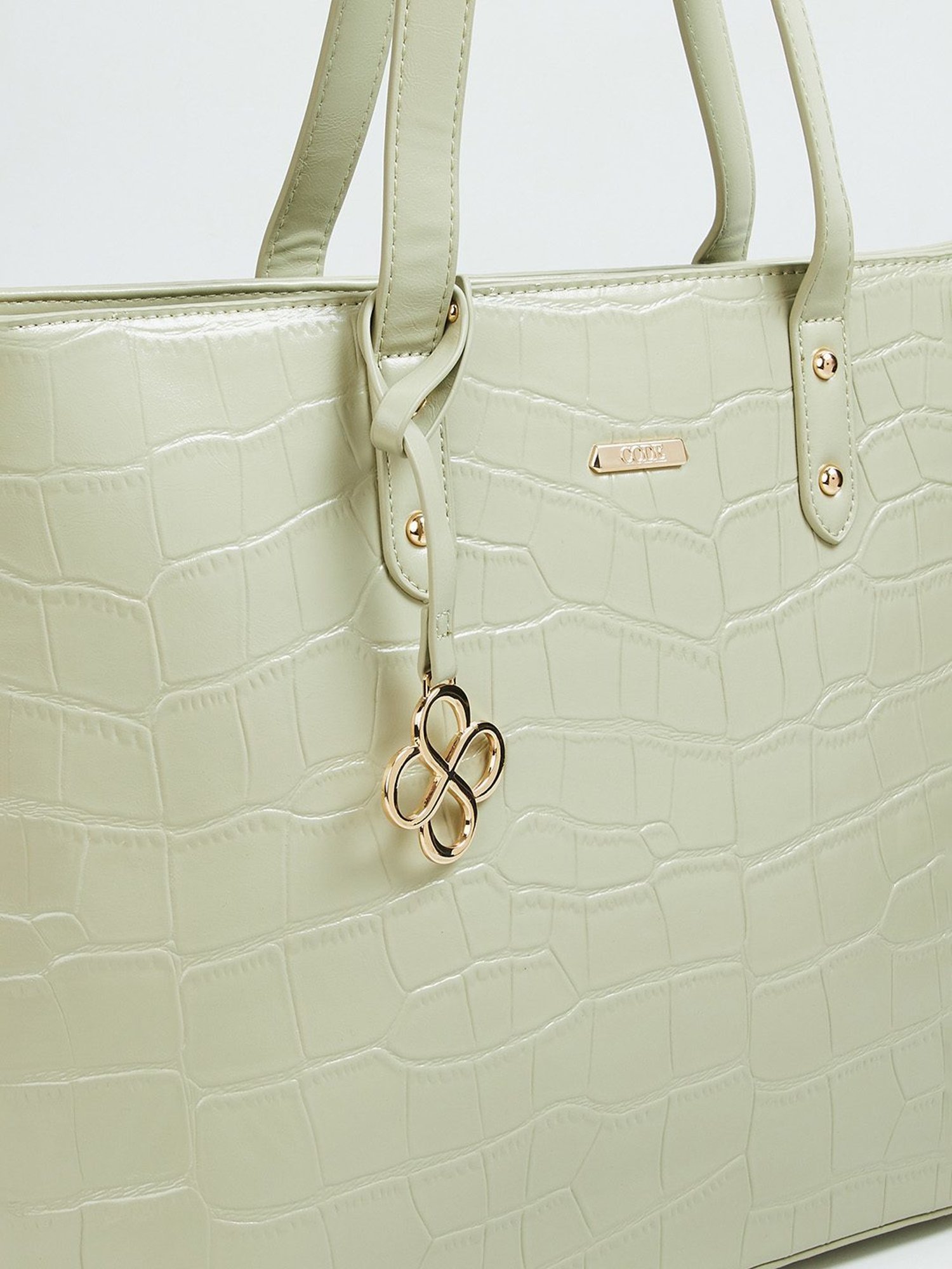 Code by Lifestyle Green Textured Tote Bag
