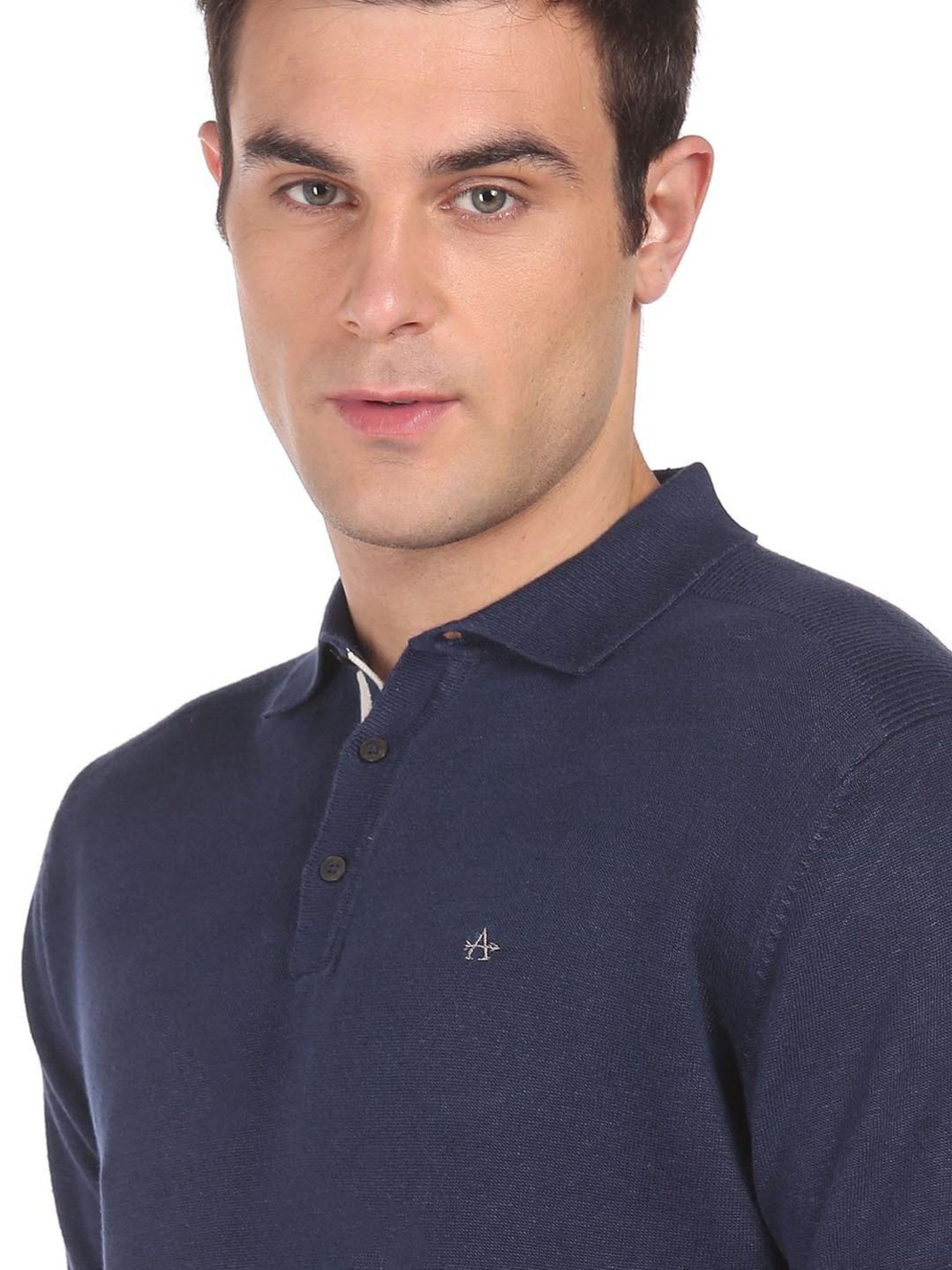 Arrow Navy Cotton Regular Fit Polo T-Shirt
