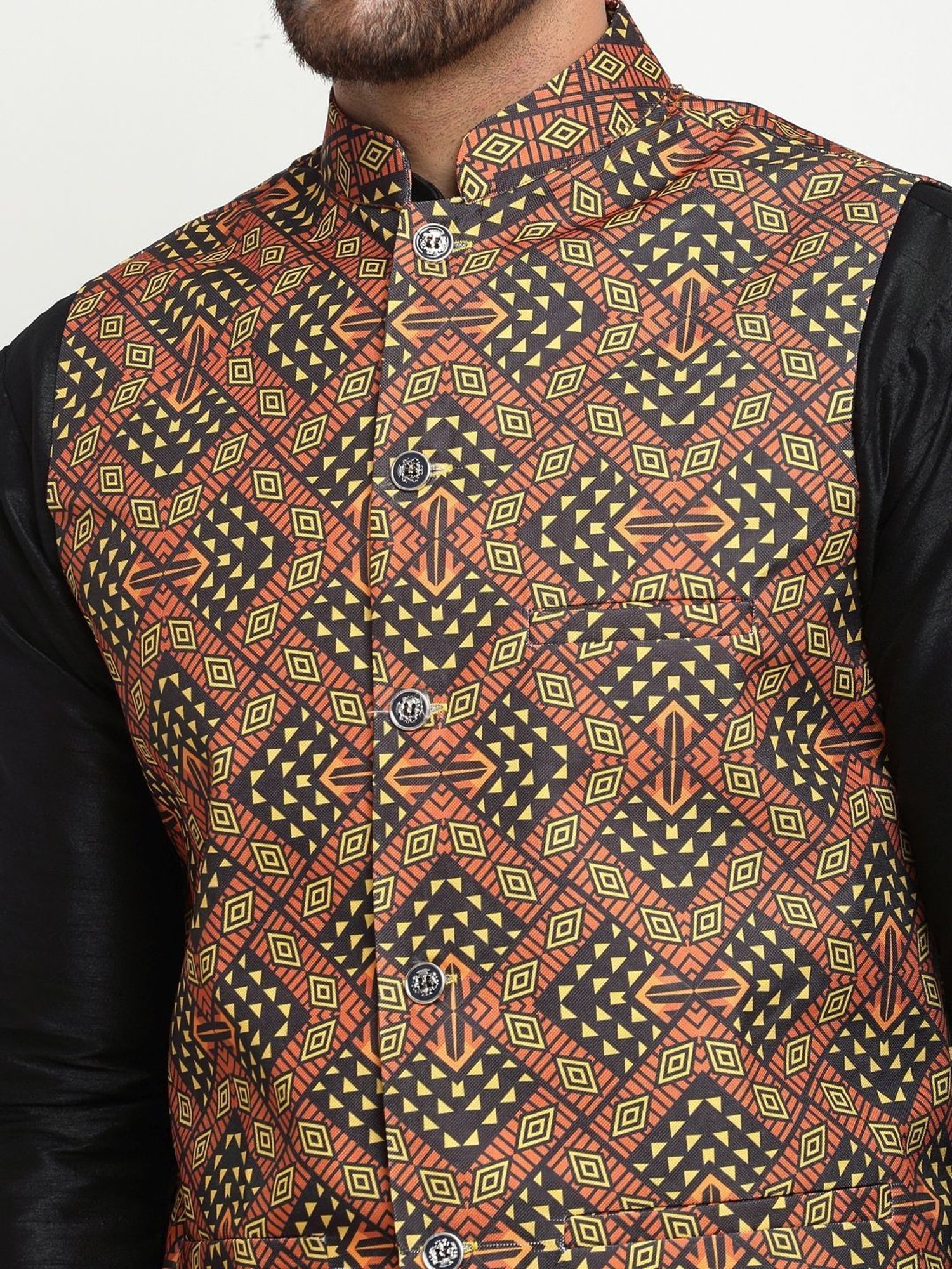 Benstoke Brown Regular Fit Chevron Kurta Set With Jacket
