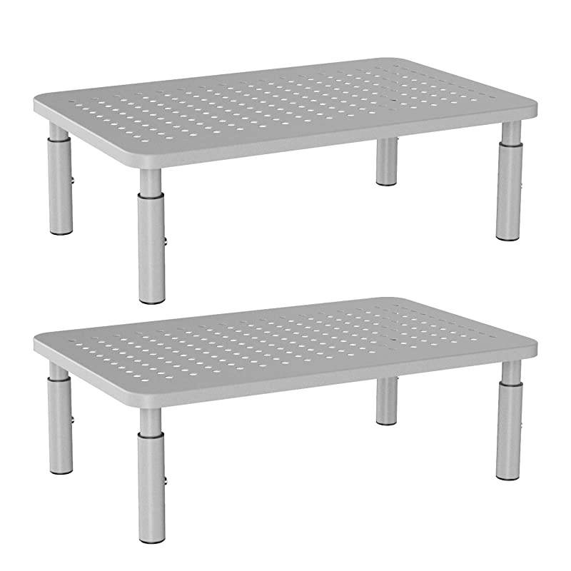 Monitor Stand Riser for Computer, Laptop, Printer, Notebook and All Flat Screen Display with Vented Metal Platform and 3 Height Adjustable Underneath Storage (STT003S-2) by , Silver, 2 Pack