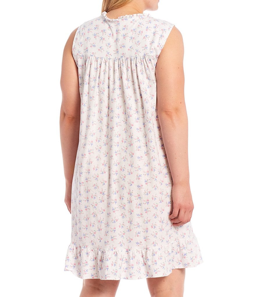 Miss Elaine Petite Silky Knit Square Neck Short Sleeve Checked Print Short Nightgown