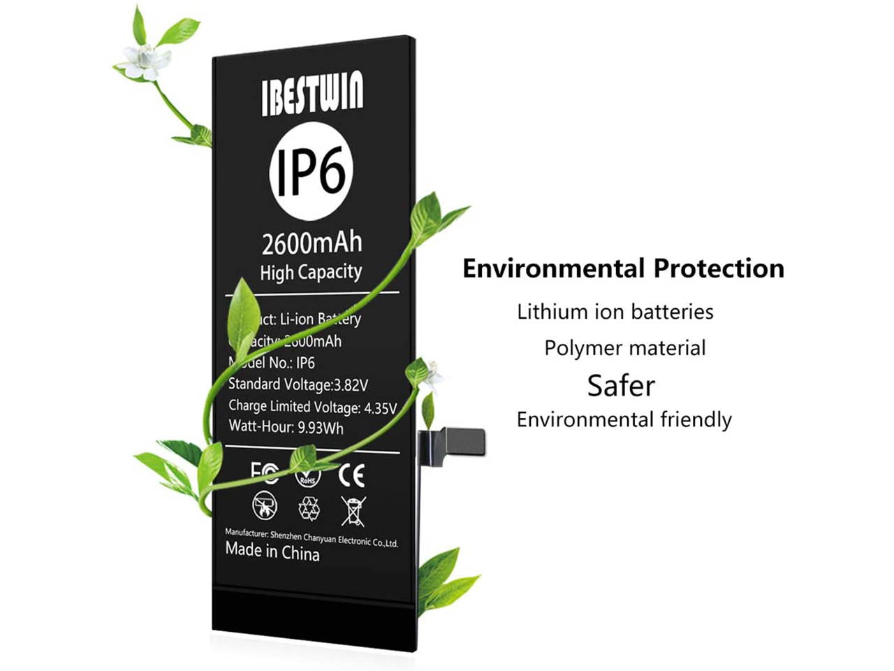 IBESTWIN 2600mAh Upgraded Replacement Battery for iPhone 6 with Removal Tool Kits and Instruction, High Capacity Battery 0 Cycle