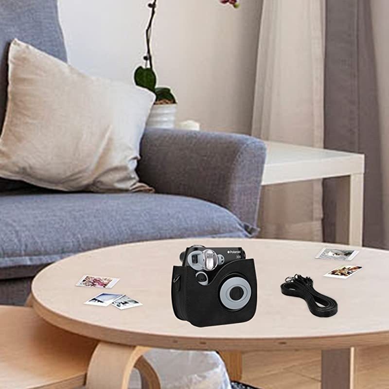 Protective Case Compatible with Polaroid PIC300 Fujifilm Instax Mini 7s Instant Film Camera Premium Vegan Leather Bag Cover with Removable Strap Vintage Black