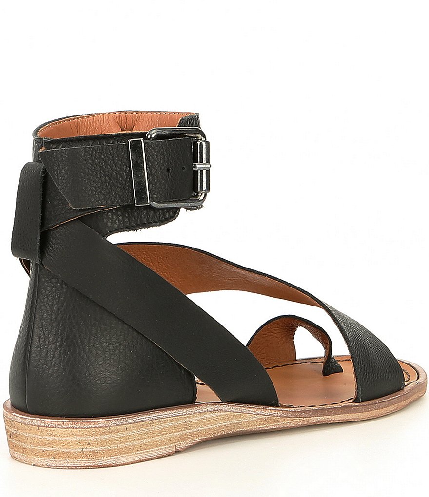 Free People Vale Leather Asymmetrical Toe Loop Ankle Strap Sandals
