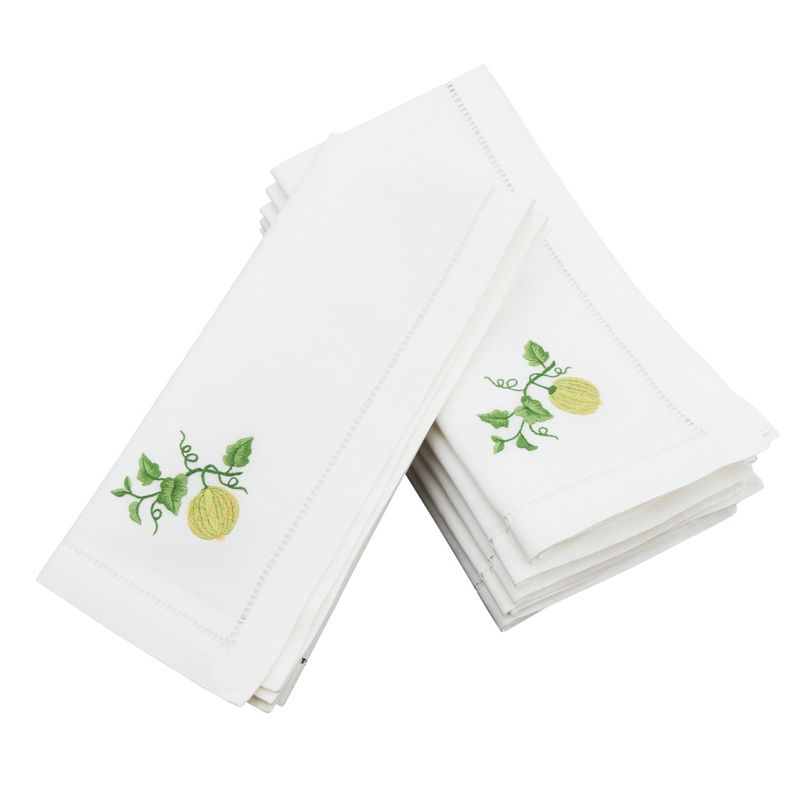 Saro Lifestyle Embroidered Melon Design Hemstitched Trim Border Cotton Napkin (set of 6 pcs)