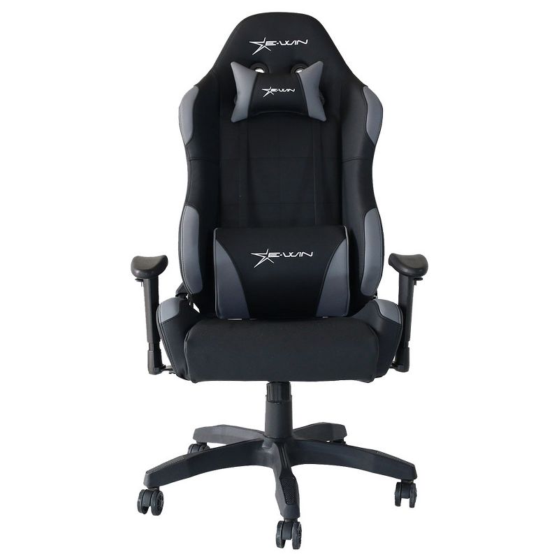 E-Win Calling Series Adjustable Ergonomic Computer Gaming Home Office PU Leather Tall Back Chair with Pillows, Black and Gray