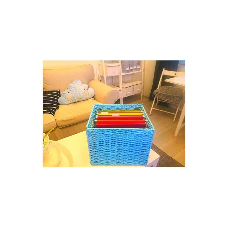 File Storage Organizer, Letter Size Hanging File Box Organizers with Lid&pound;&not;Decorative Seagrass Filing & Storage Office Box | Letter Size (Blue)