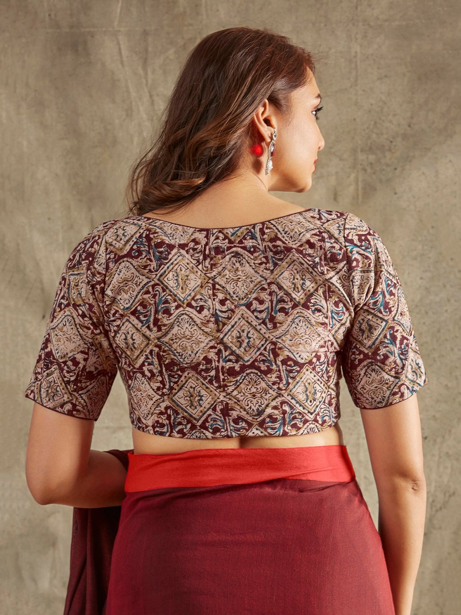 Salwar Studio Beige & Maroon Printed Readymade Blouse