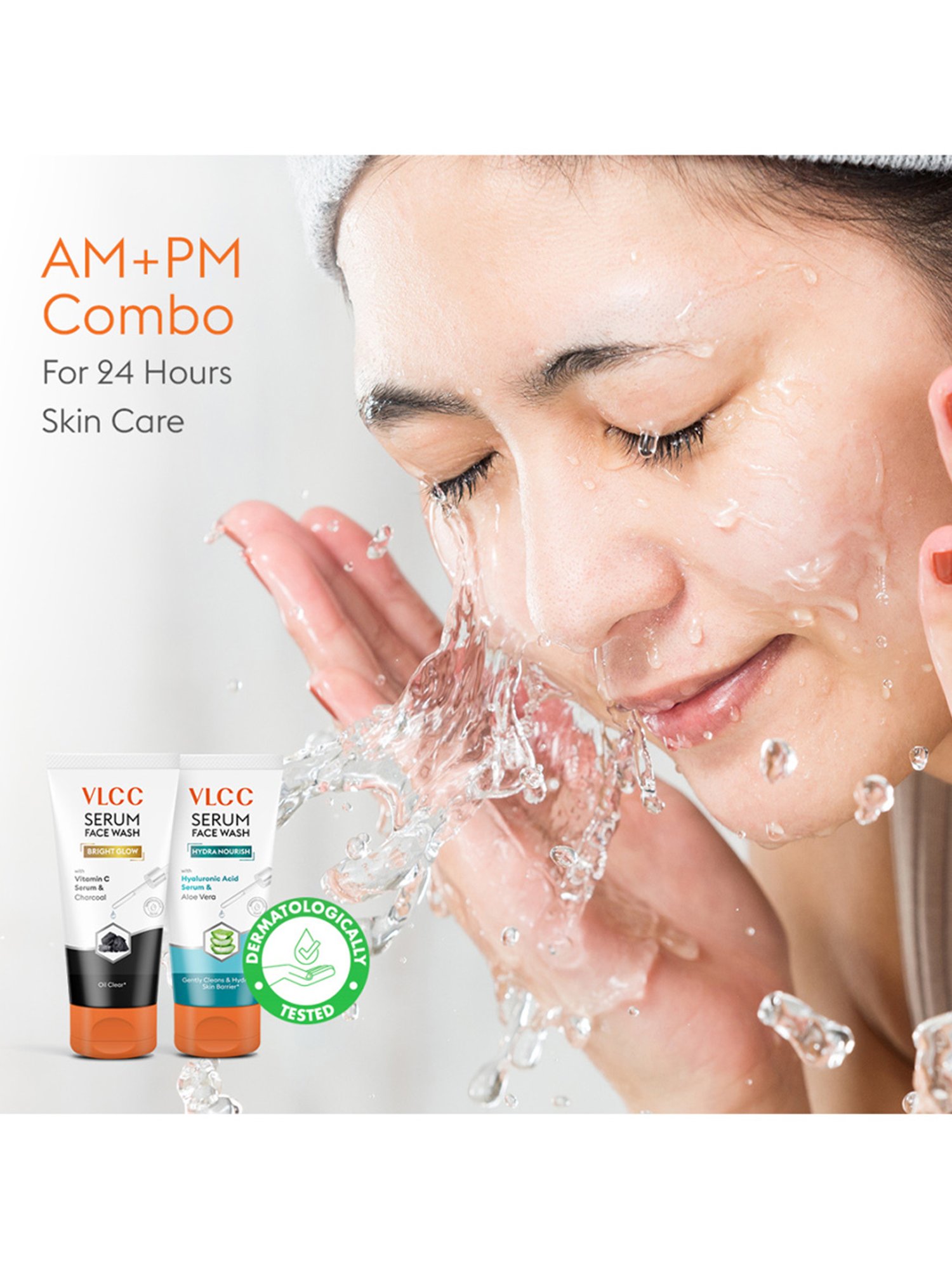 VLCC Bright Glow Charcoal for AM & Hydra Nourish Aloe Vera for PM Face Wash Combo