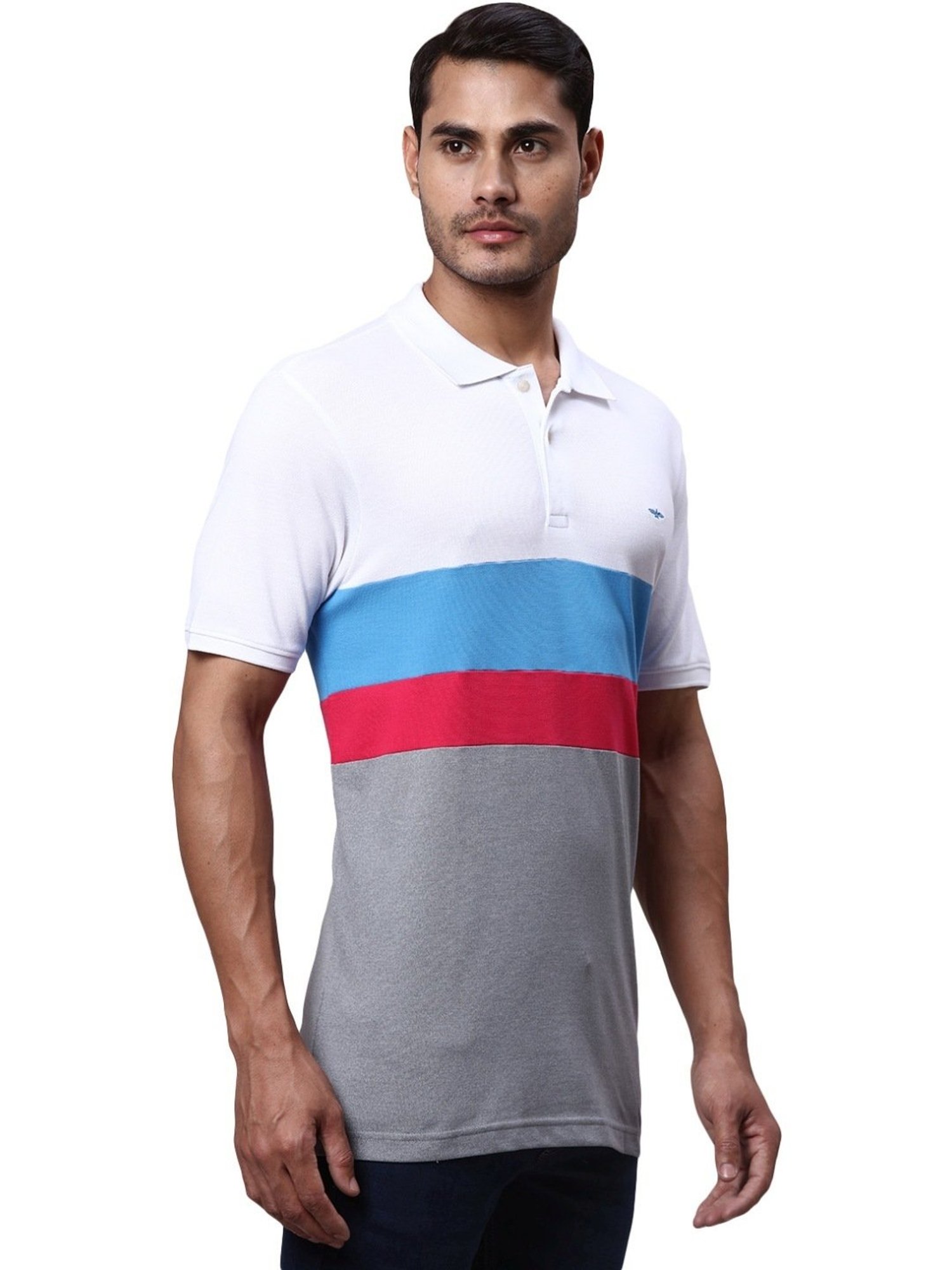 Park Avenue Grey & White Slim Fit Colour Block Polo T-Shirt