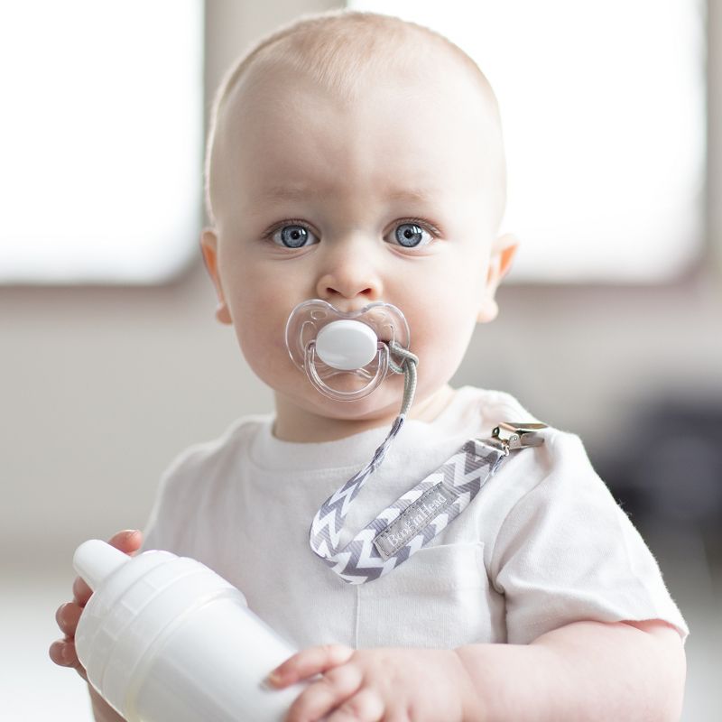 BooginHead 2pk PaciGrip Pacifier Clip Pacifier Holder - Gray Chevron Gray Dots