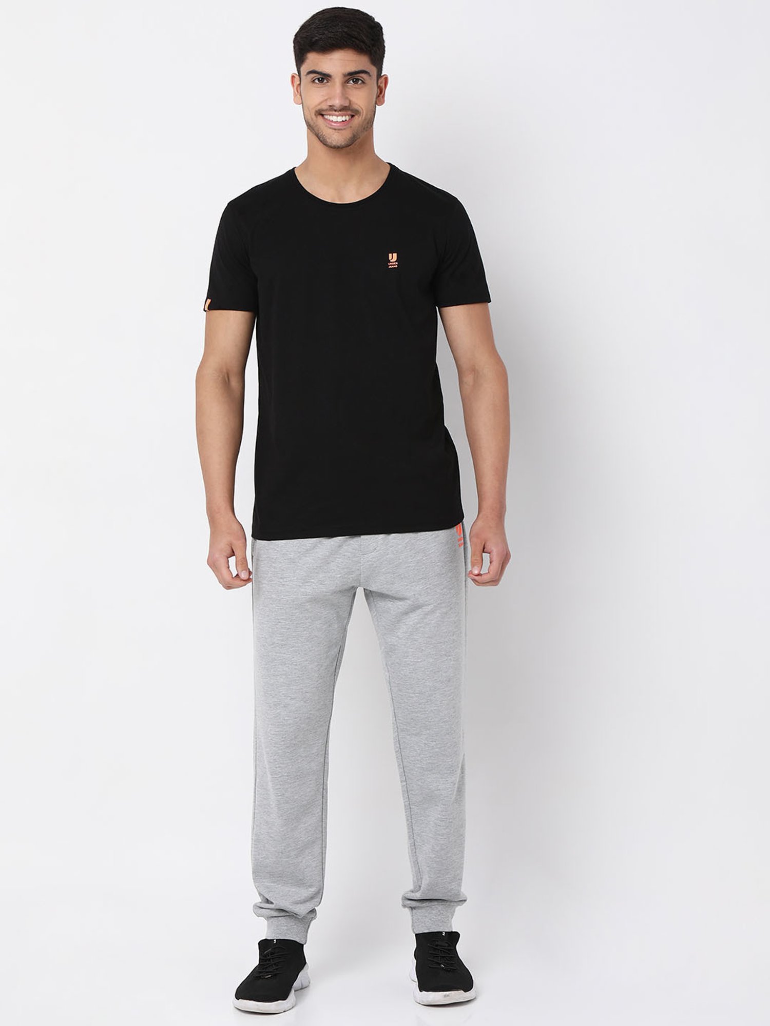 UnderJeans by Spykar Grey Cotton Regular Fit Joggers