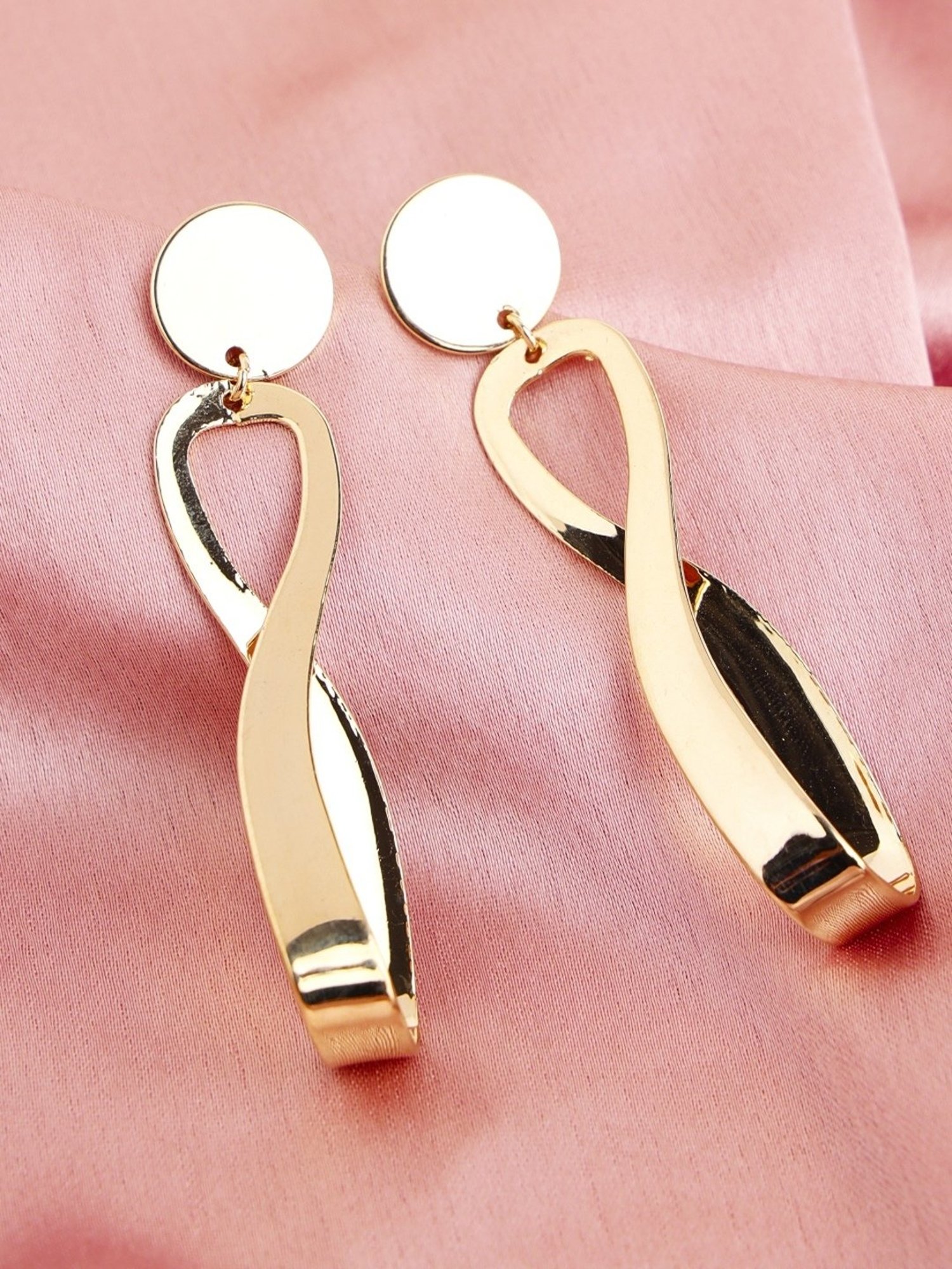 Prita by Priyaasi Golden Round Twist Long Gold-Plated Dangler Earrings