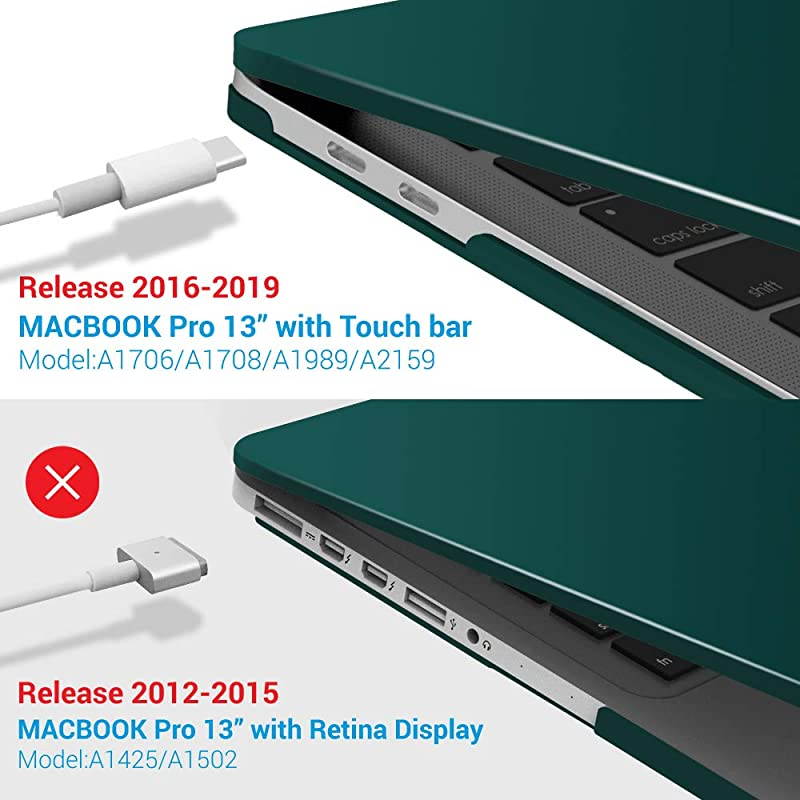 MacBook Pro 13 Inch Case 2020 2019 2018 2017 2016 A2159 A1989 A1706 A1708 Hard Shell Case with Keyboard Cover for Apple Mac Pro 13 Touch Bar Quezhal Green T13QUGN+1