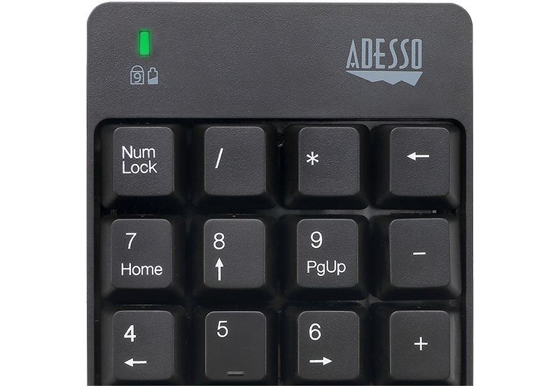 Adesso WKB-6010UB - Wireless Spill Resistant 18-Key Numeric Keypad - Wireless Connectivity - RF - USB Interface - 18 Key - English (US) - Windows