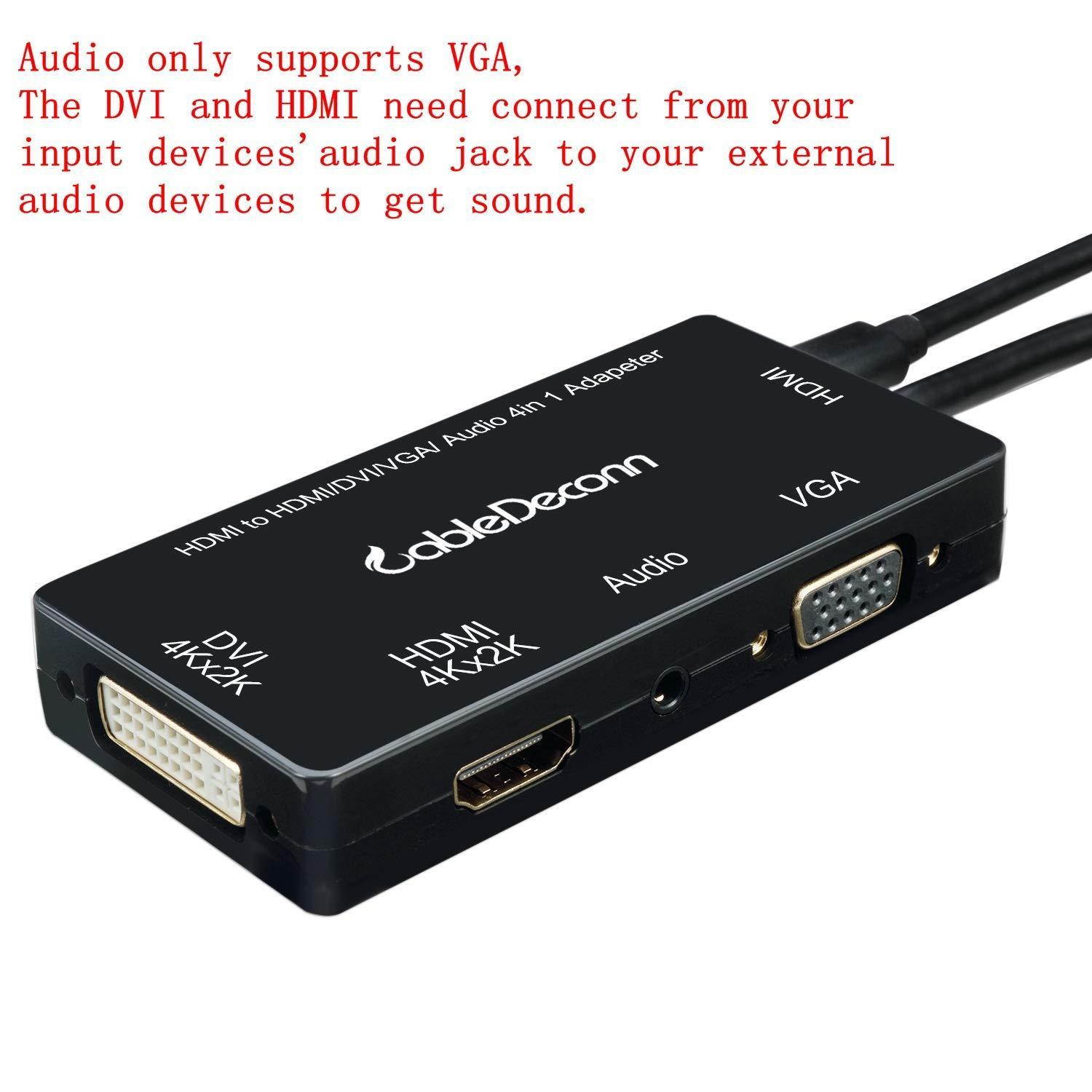 CableDeconn HDMI to HDMI DVI 4K VGA 1080P 3.5mm jack Audio With Micro USB Power 5in1 Adapter Cable for Laptop Video Card Computers Monitor