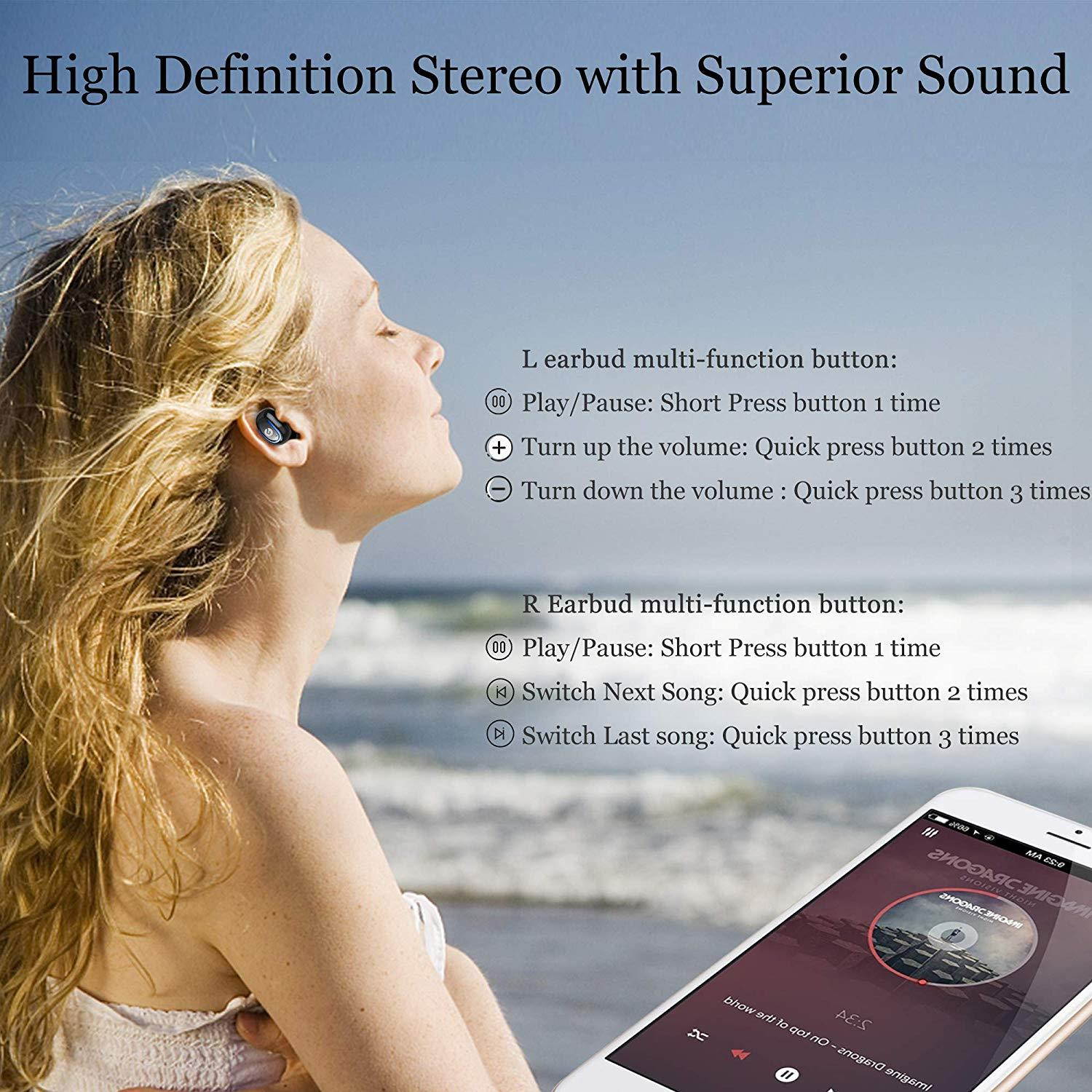 Wireless Earbuds, KNGUVTH Bluetooth Headphones 5.0 True Wireless Stereo Headset Built-in Mic Invisible In Ear Sport Sweatproof Earphones with Charging Case Compatible with iPhone Samsung Android