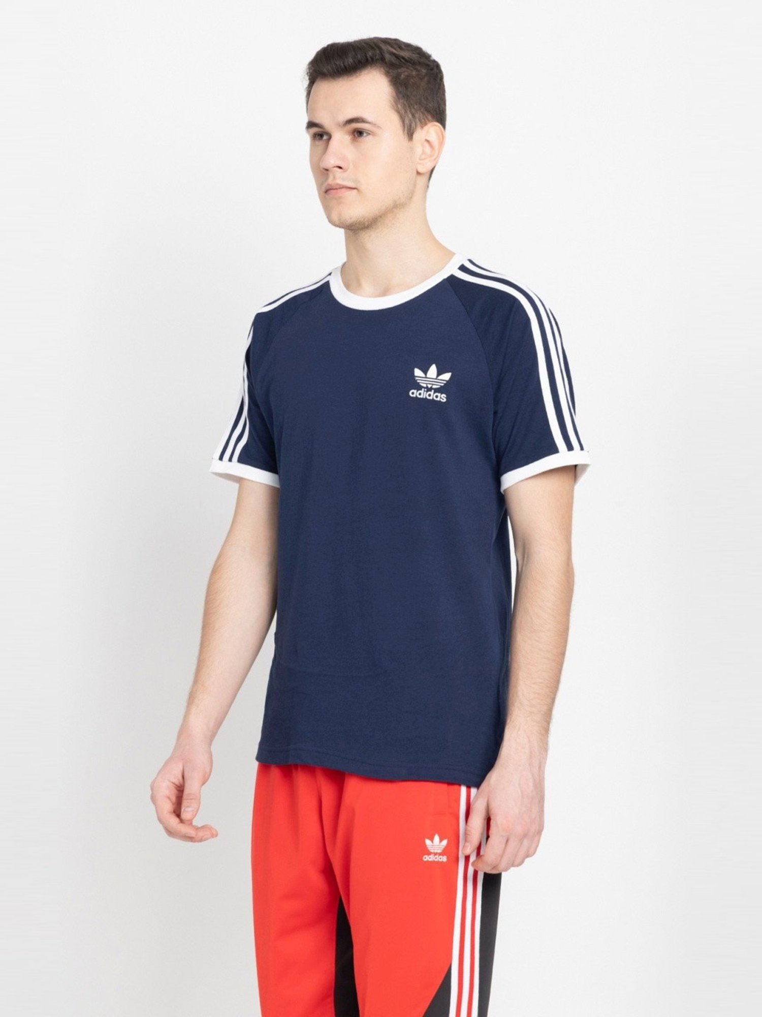 Adidas Originals Blue Regular Fit Striped T-Shirt