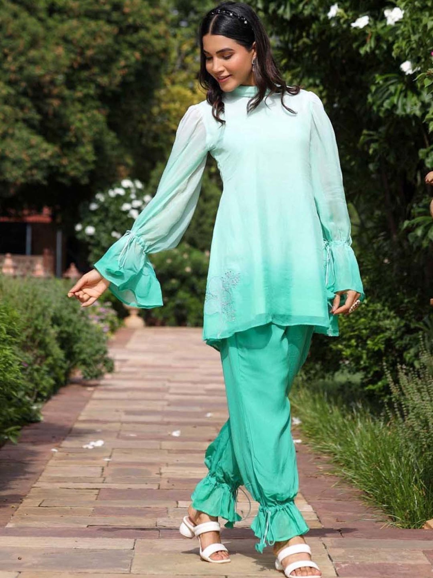 Artagai Midnight Navy Elevated Basics Co-Ord Set With Notch Collar Top And Straight Pants