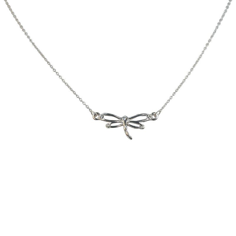 Zirconite Dragonfly Pendant Station Necklaces with Crystals - 16"