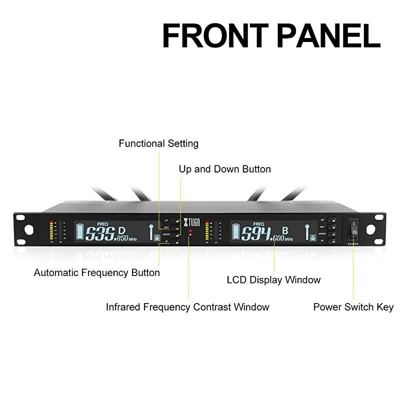 UT-120 True Diversity Long Range 2x100-Channel Professional UHF Wireless Microphone System with 2 Handheld Mics,All Metal,Selectable Frequency,Up to 390Ft,for Party,Karaoke,Stage
