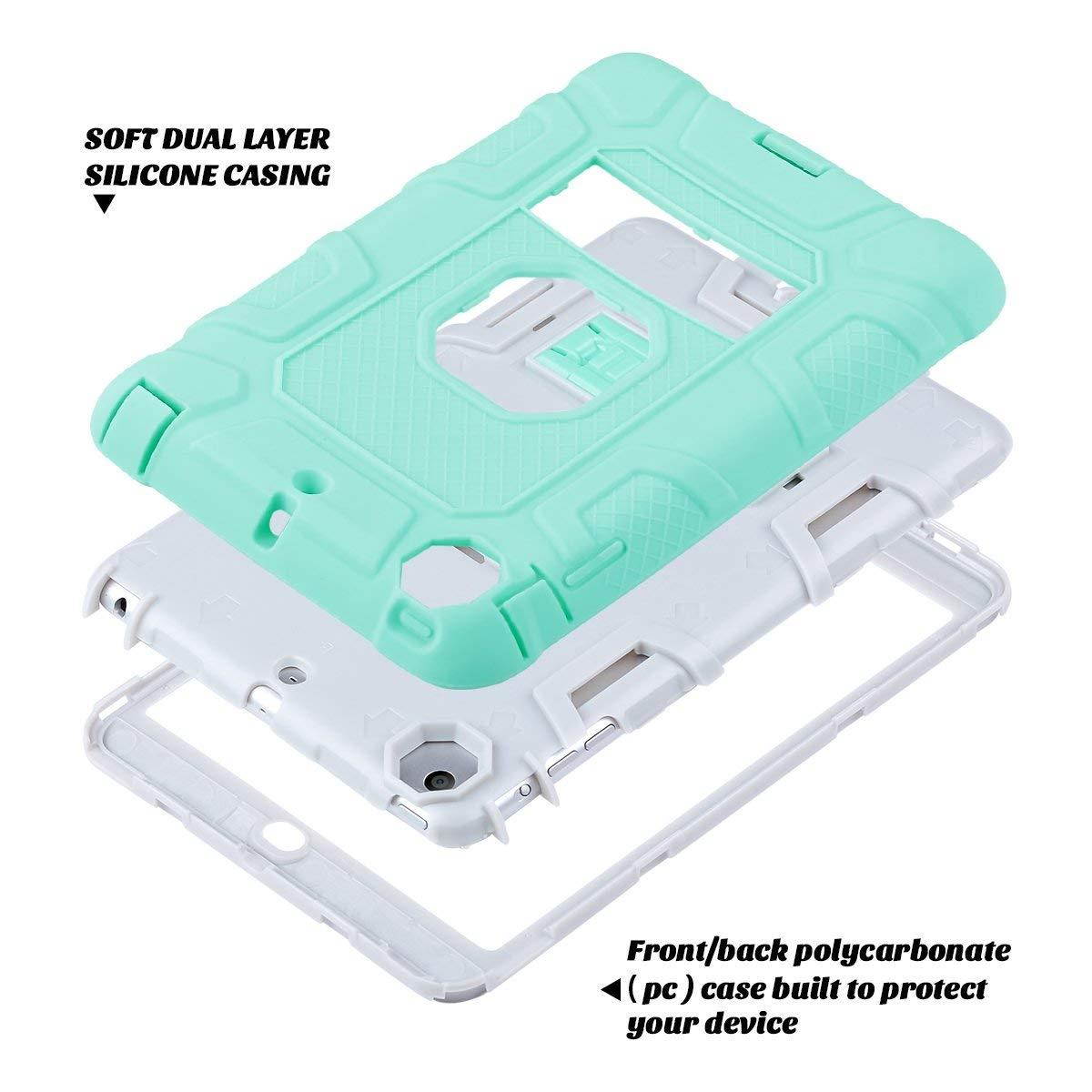 ULAK iPad Mini Case,iPad Mini 2 Case,iPad Mini 3 Case,iPad Mini Retina Case, Three Layer Heavy Duty Shockproof Protective Case for iPad Mini,iPad Mini 2,iPad Mini 3 with Kickstand (Green/Grey)