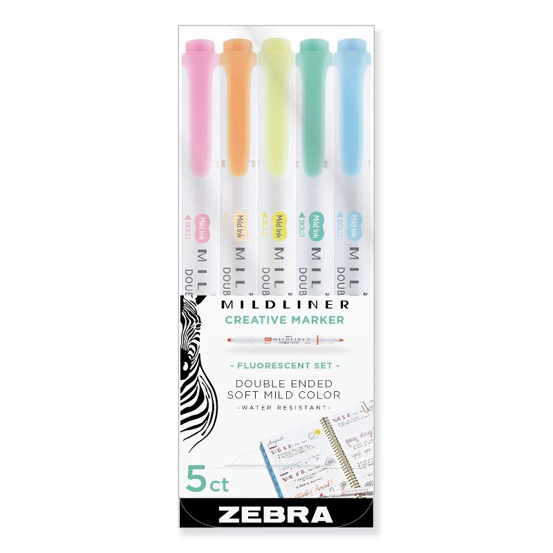 Zebra Mildliner Double Ended Highlighter Chisel/Bullet Tip Assorted Colors 78105