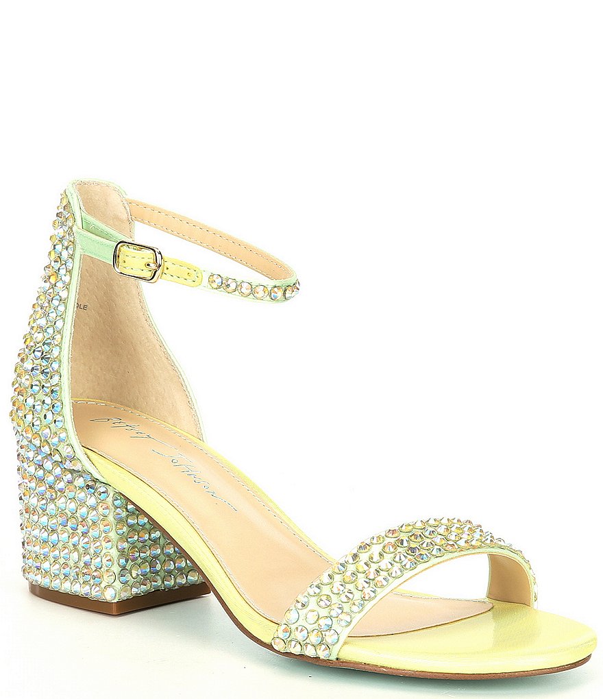 Blue by Betsey Johnson Mari Oversized Rhinestone Embellished Block Heel Dress Sandals