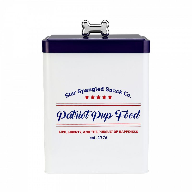 Amici Pet Patriotic Pup & Olde Glory Red/Blue 96 & 206 oz Metal Treats Canisters, 2 Size Set