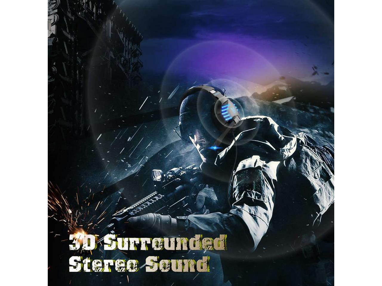 ONIKUMA K17 Over-Ear Noise Reduction Gaming Headphones,HD Stereo LED Light 3.5mm Audio+USB Port with Plugable Mic &ndash; Blue