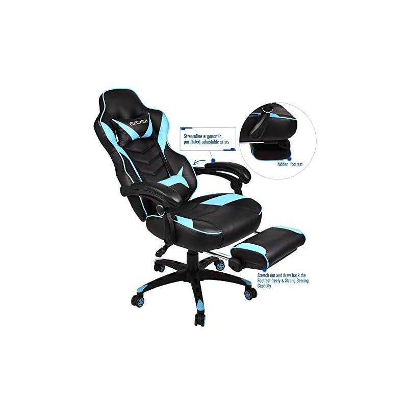 Gaming Chair Racing Office - Reclining PU Leather High Back Ergonomic Adjustable Swivel Executive Computer Desk Large Size Footrest,Lumbar Cushion,Adjustable arms Cushion