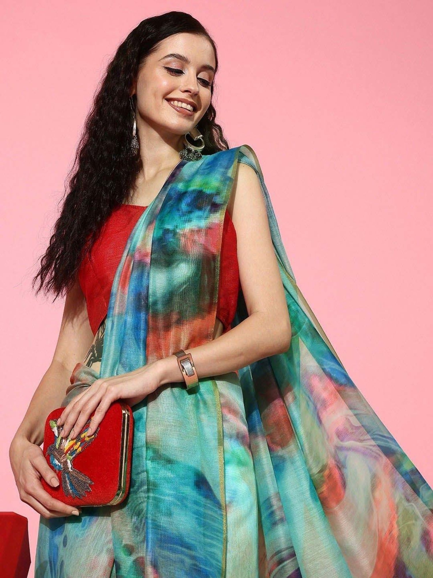 Silk Land Multicolored Tie & Dye Saree With Unstitched Blouse
