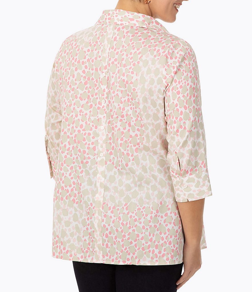 Foxcroft Plus Size Pamela Pebble Animal Print Point Collar Neck Non-Iron 3/4 Sleeve Tunic
