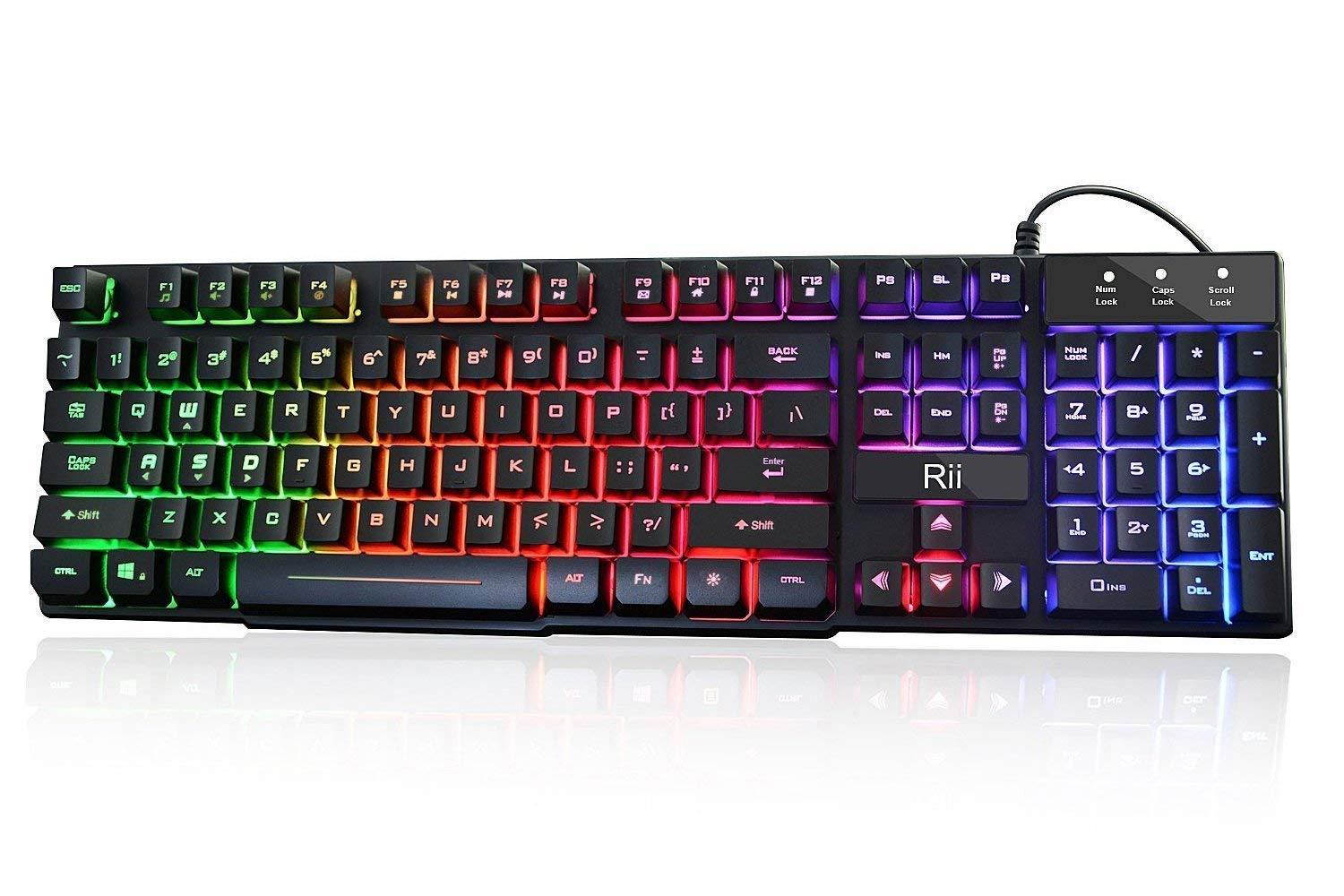 Rii RK100+ Multiple Color Rainbow LED Backlit Large Size USB Wired Mechanical Feeling Multimedia Gaming Keyboard