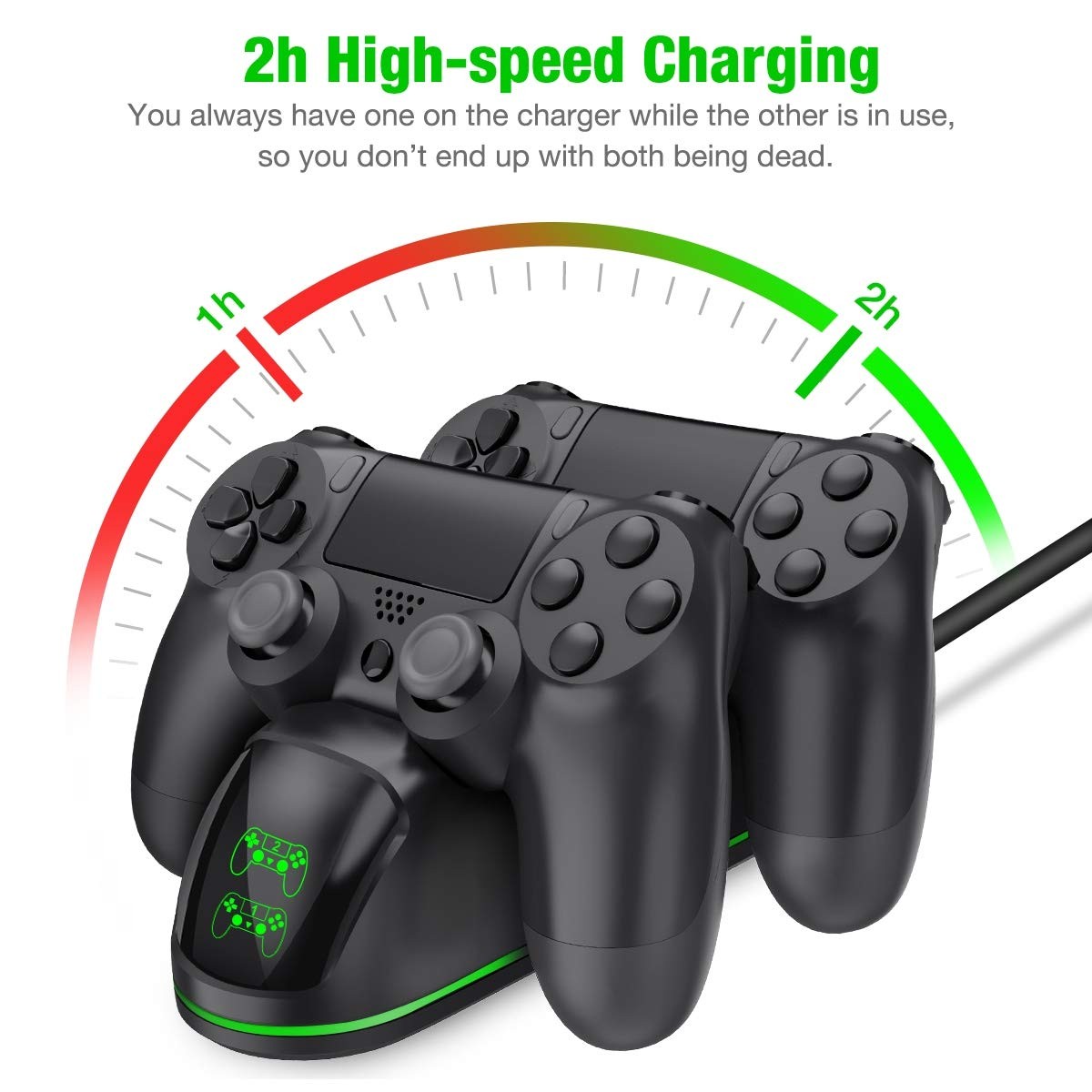 Nurbenn PS4 Controller Charger PlayStation4 Controller Charger Station for Sony PS4/ PS4 Pro/ PS4 Slim Controller with Solid Light Strap