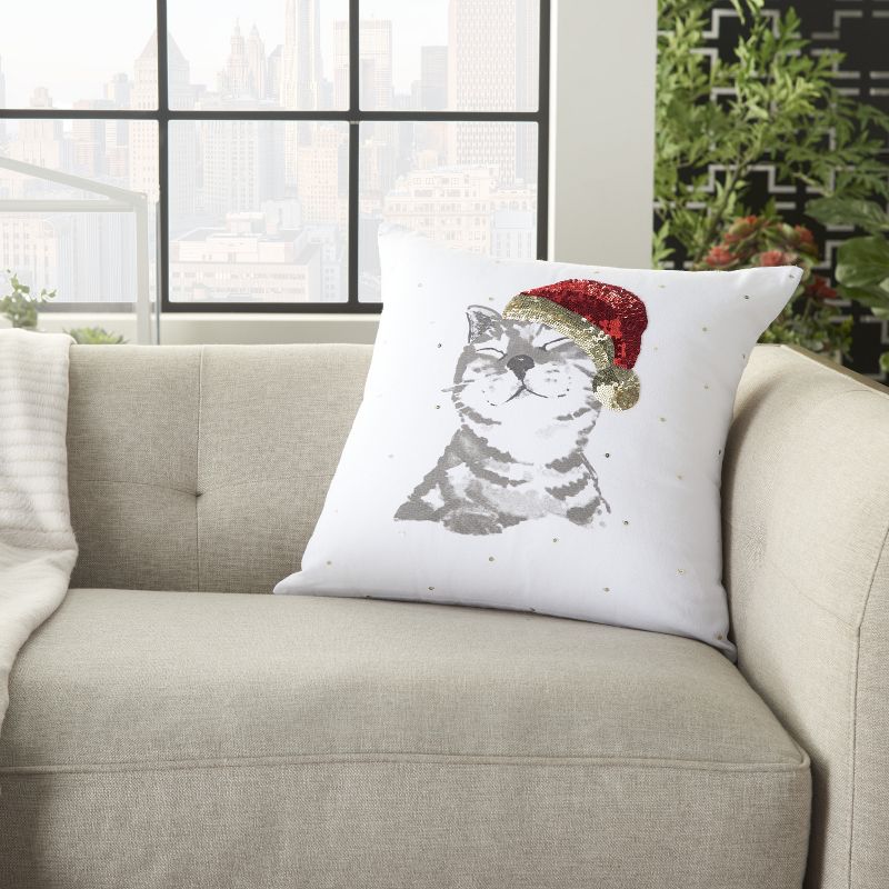 Nourison Home For The Holiday Cat 18" x 18"