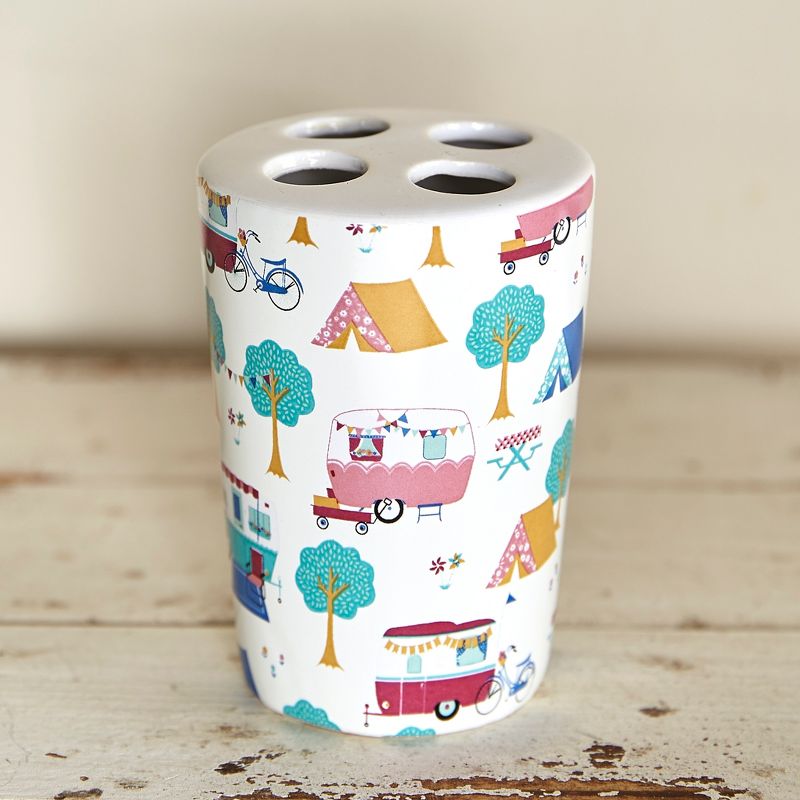 Lakeside Glamper Ceramic 4-Slot Toothbrush Holder for Bathroom Countertops