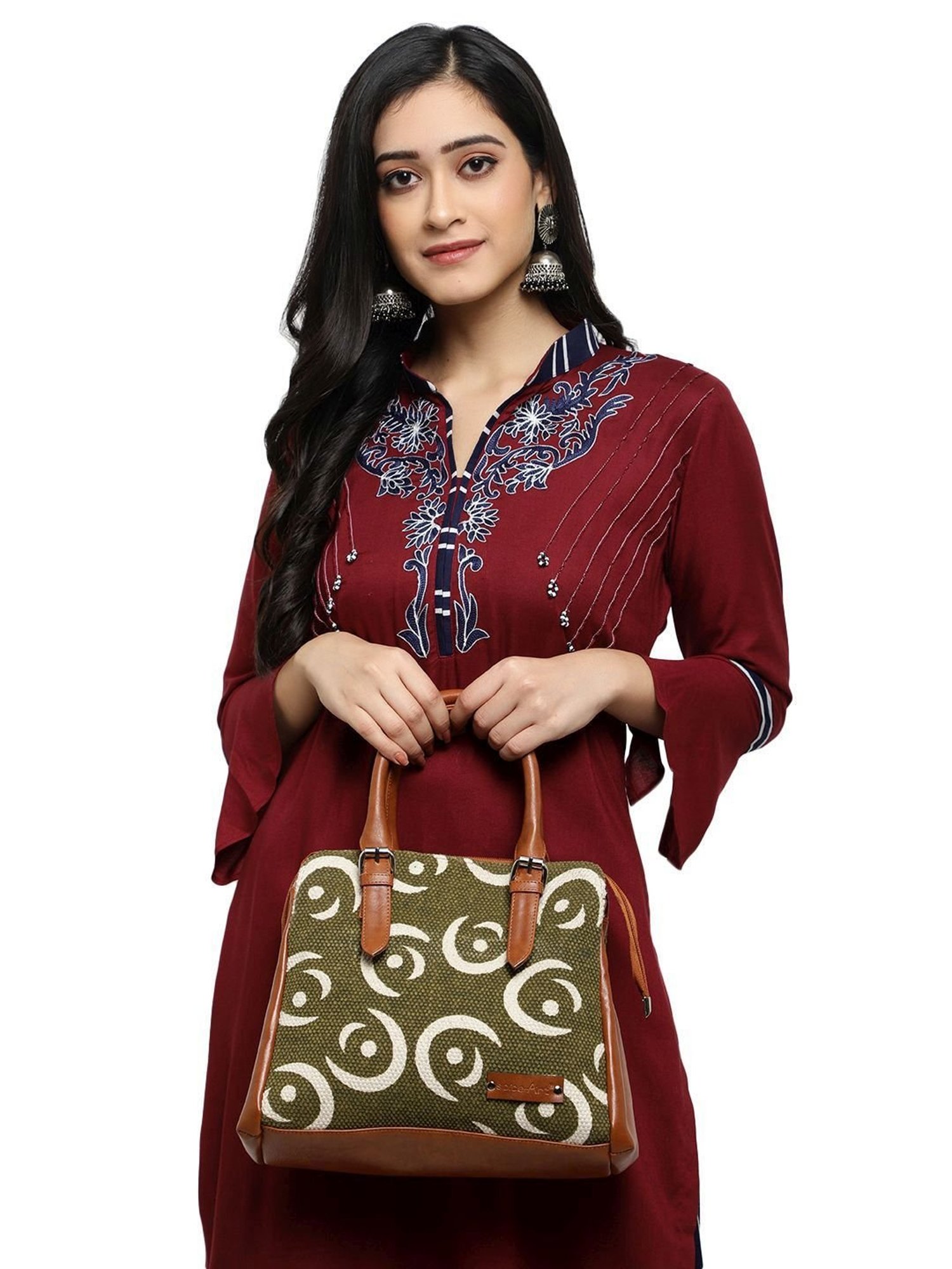 Spice Art Olive Printed Medium Handbag