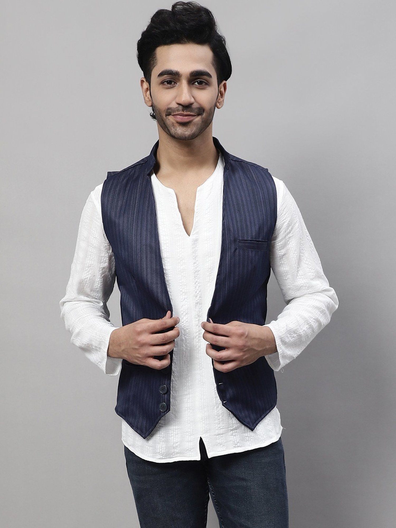 Even Blue Regular Fit Striped Waistcoat