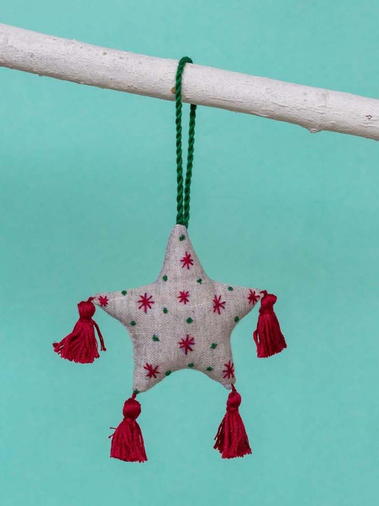 Okhai Grey & Red Cotton Angel Hand Embroidered Star - Set of 1