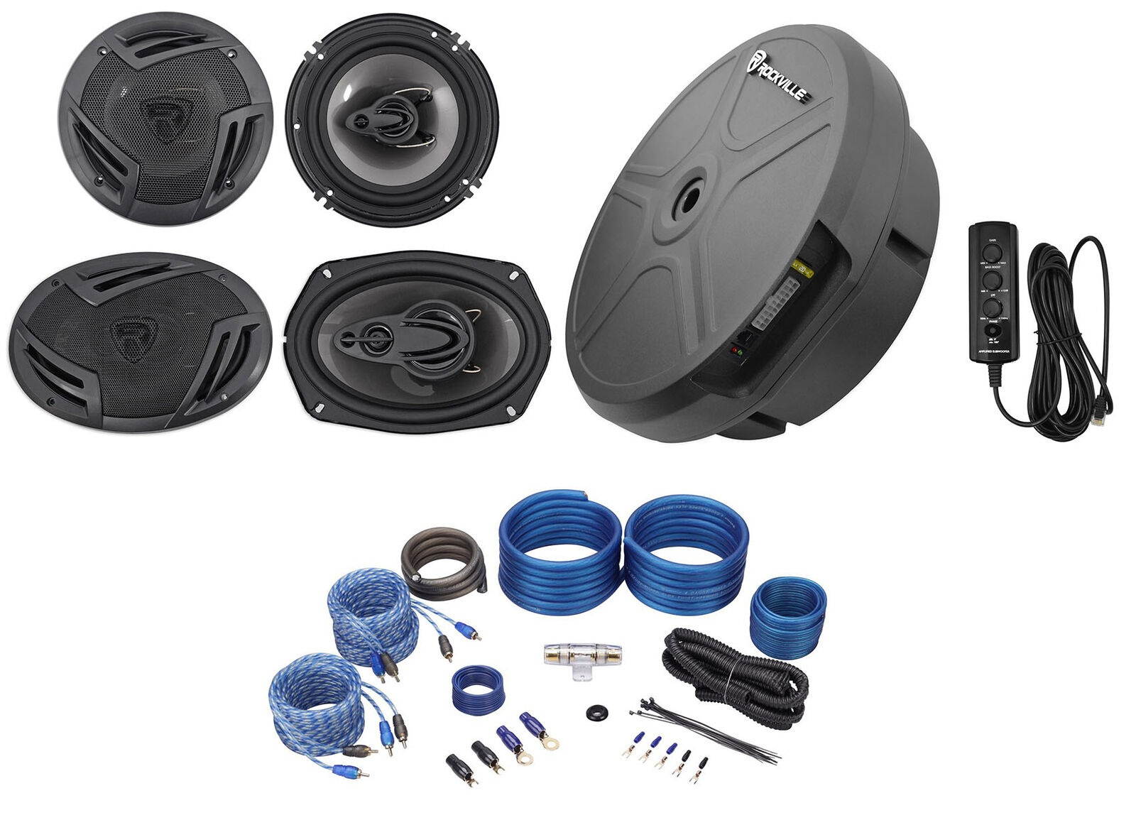 2   6.5"+2 6x9" Car Speakers+Powered Hidden Spare Tire Subwoofer
