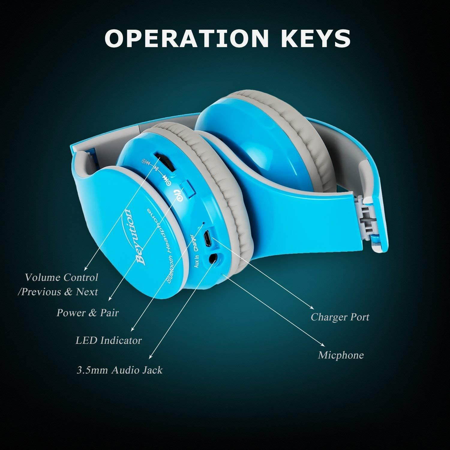 Back to School gift-New Blue color Beyution513@ Over-ear- HiFi Stereo Clear Mic-phone- Bluetooth Headphones-With Retail Package!