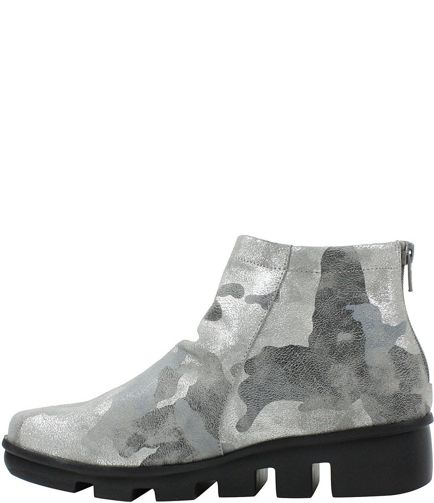 L'Amour Des Pieds Hadirat Camo Print Leather Lug Sole Wedge Ankle Booties