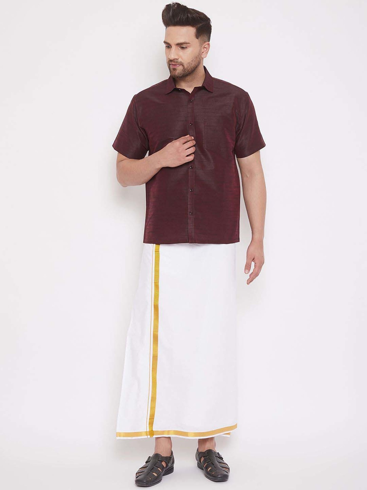 Ramraj Red Cotton Regular Fit Shirt