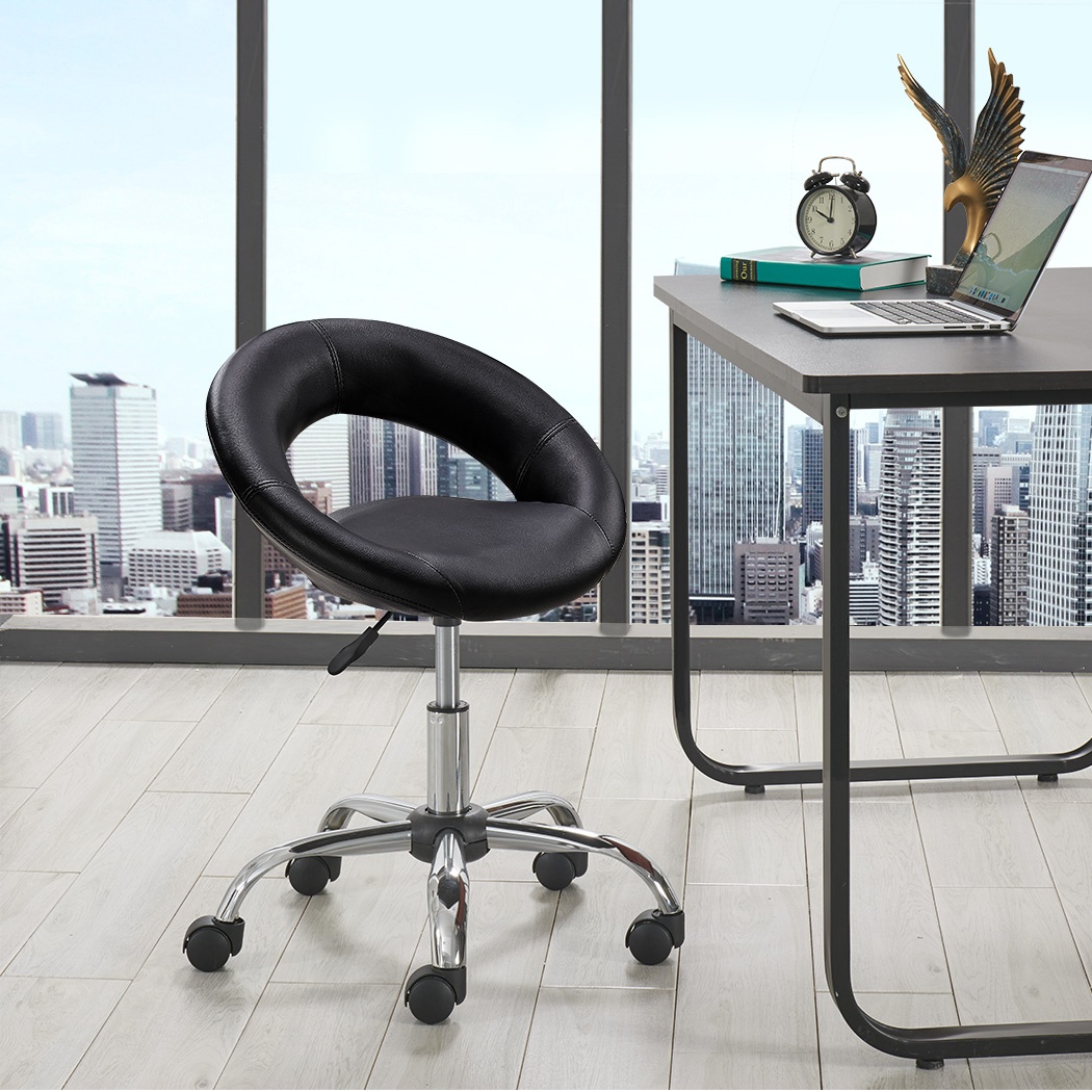 Desk Chair Work Stool Crescent Adjustable Swivel Task Chair on Wheels (Black)