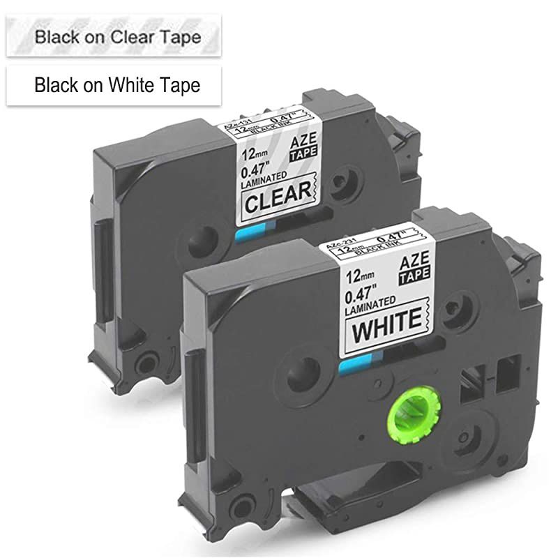 Compatible Label Tape Replacement for Brother P Touch TZ TZe-231 TZe-131 TZe Tape 12mm 0.47 inch Laminated Black on White/Clear for Brother P-Touch PTD210 PTH110 PTD400AD Label Makers, 2-Pack