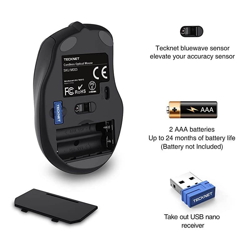 Pro 2.4G Ergonomic Wireless Optical Mouse with USB Nano Receiver for Laptop,PC,Computer,Chromebook,Notebook,6 Buttons,24 Months Battery Life, 2600 DPI, 5 Adjustment Levels